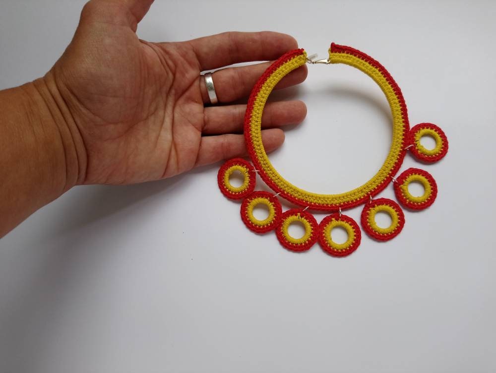 Extra Large Hoop African Earrings Yellow Red Statement Hoop Earrings Crochet Pumpkin Earrings Boho Hoops Earrings Oversized Earrings