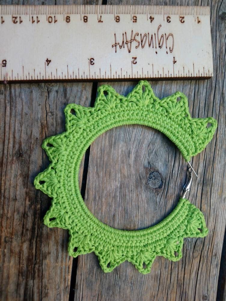 Light green Extra Large Hoop Earrings African Earrings Crochet Hoops Earrings Handmade Oversized Earrings