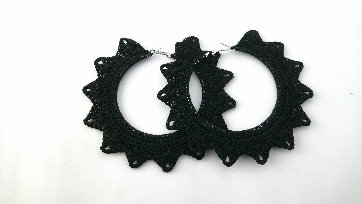 Black brutal statement earrings Tribal African extra large hoops earrings Oversized Boho earrings for woman