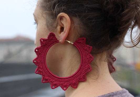 Wine red large hoop earrings Statement oversized earrings