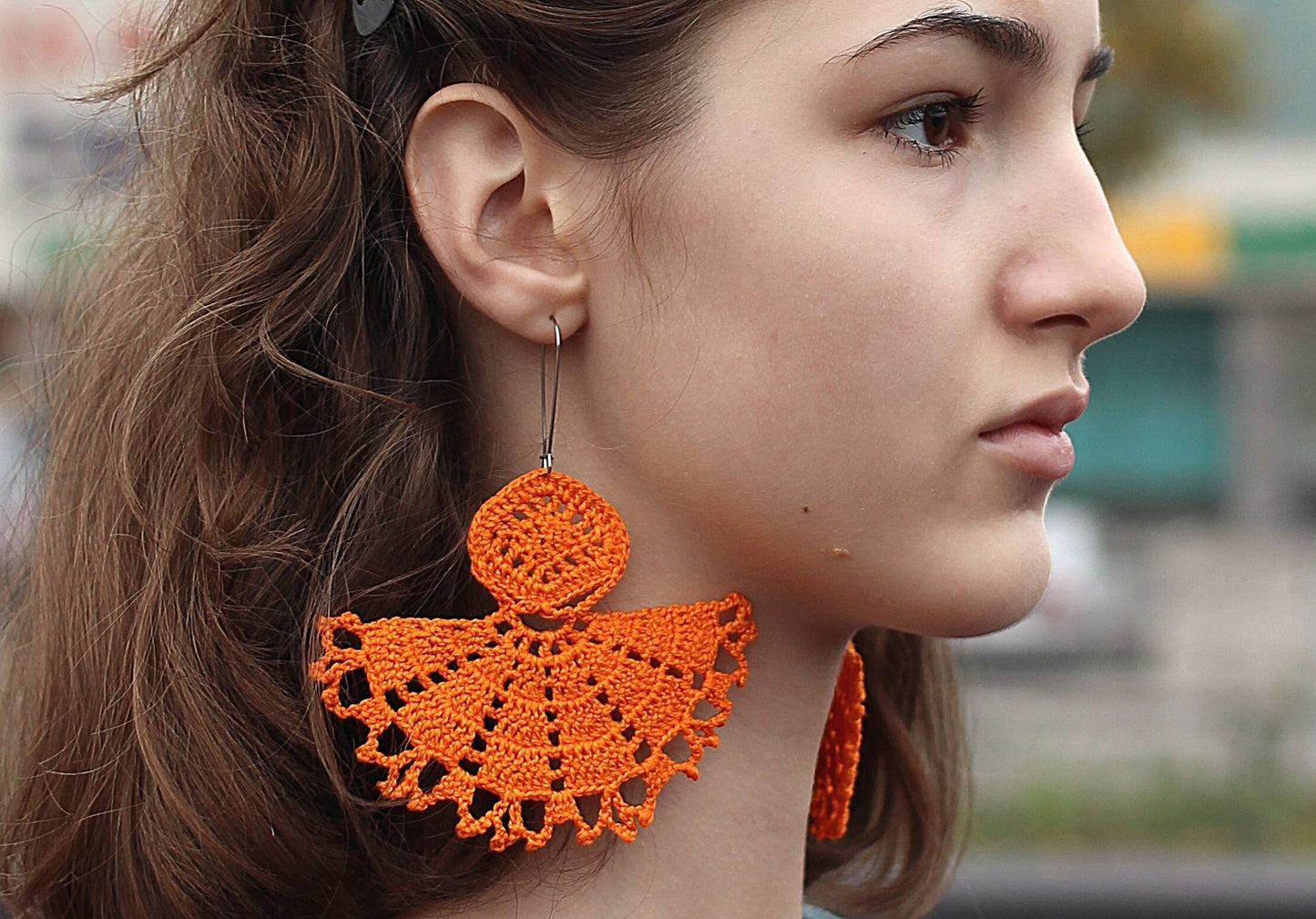 Orange Extra Large Earrings Handmade Crochet Pumpkin  Earrings African  Earrings Bohemian Oversized Earrings