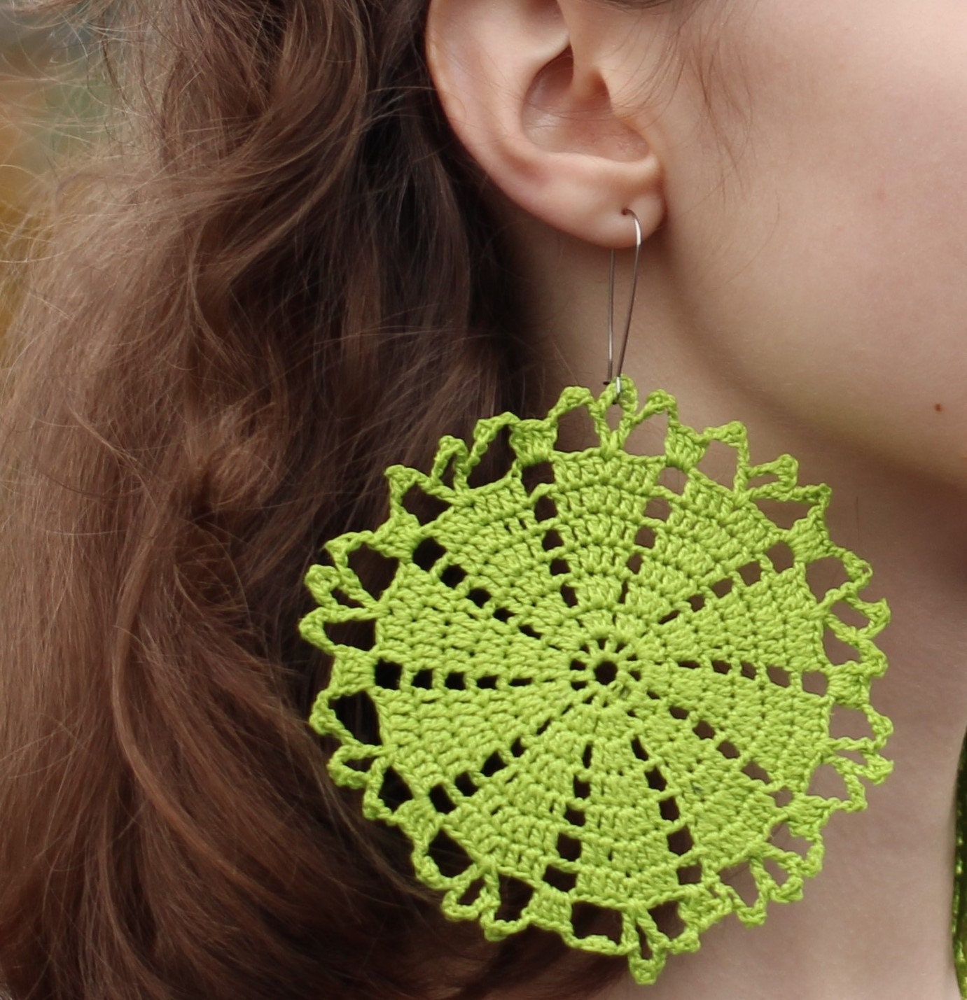 Green Circle Extra Large  Earrings Handmade Crochet Earring African  Earrings Bohemian Oversized Earrings