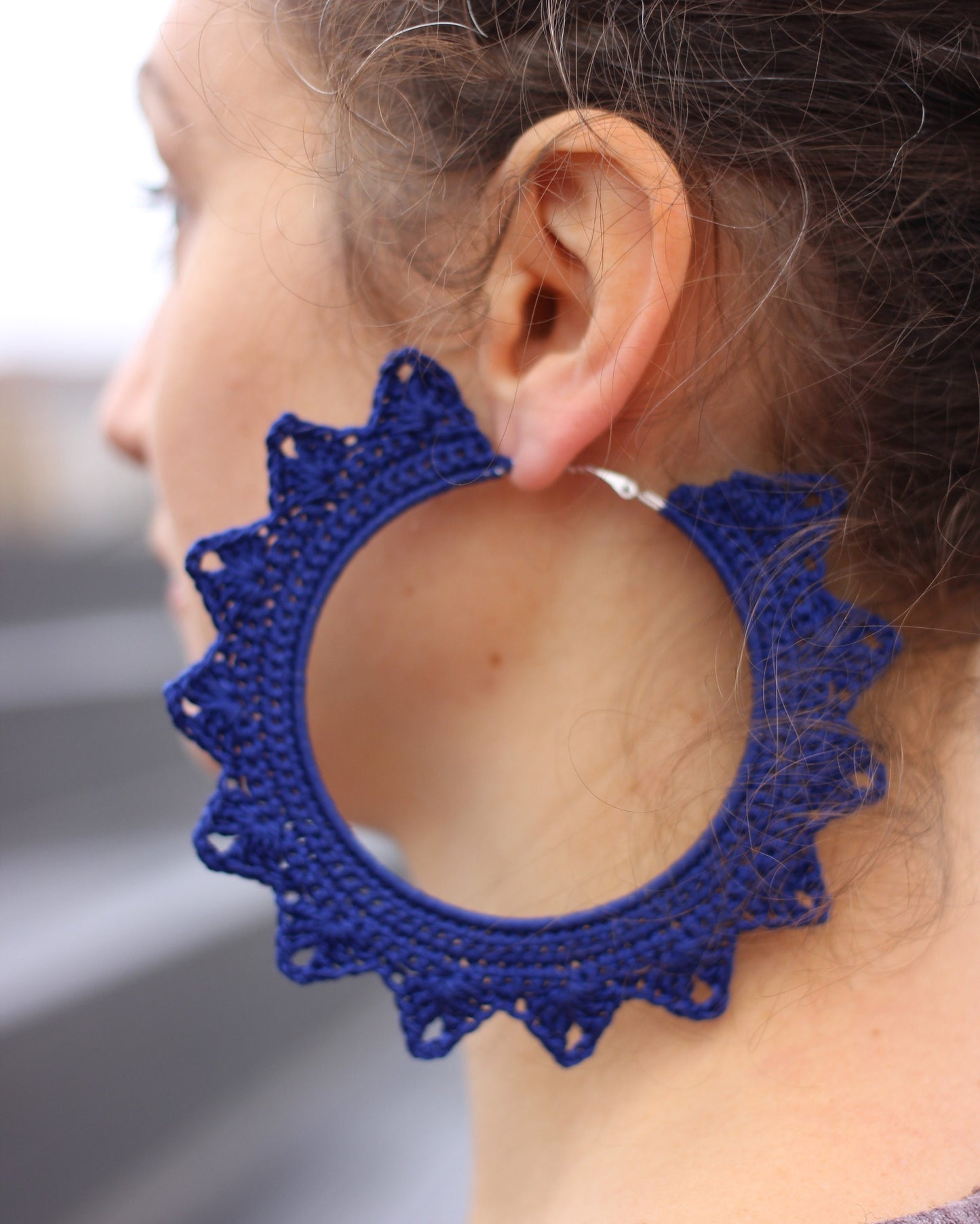 Royal blue large hoop earrings Statement blue Boho earrings African tribal oversized earrings for woman