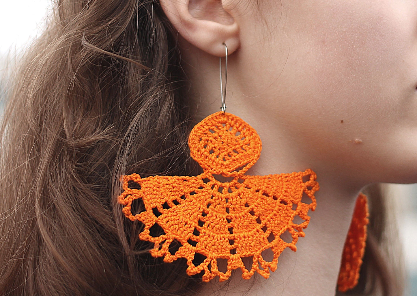 Orange Extra Large Earrings Handmade Crochet Pumpkin  Earrings African  Earrings Bohemian Oversized Earrings