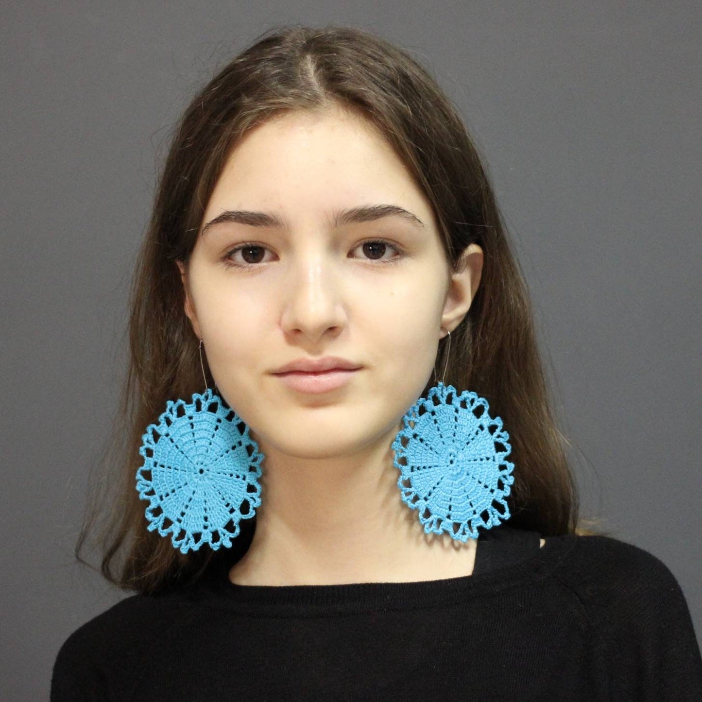 Turquoise circle large earrings Blue big round earrings Bohemian oversized dangle earrings for woman