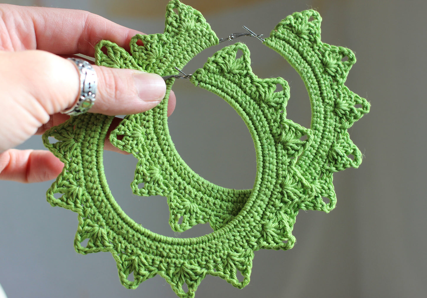 Light green Extra Large Hoop Earrings African Earrings Crochet Hoops Earrings Handmade Oversized Earrings