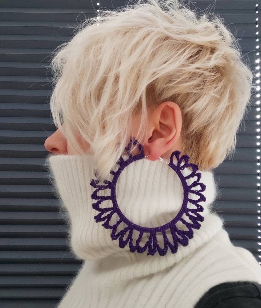 Oversized purple large earrings Extra large hoop earrings African huge earrings for woman