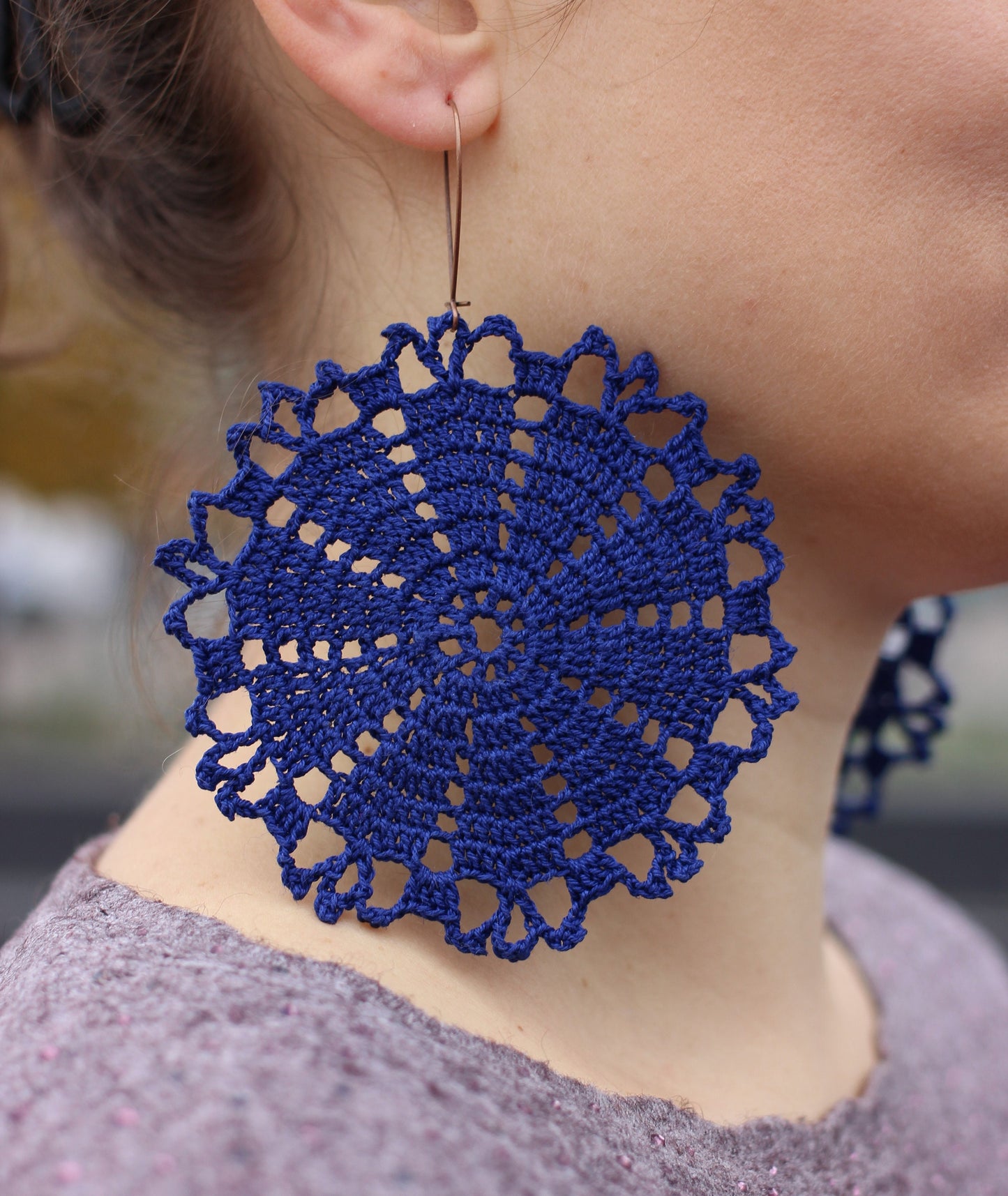 Royal blue large circle earrings