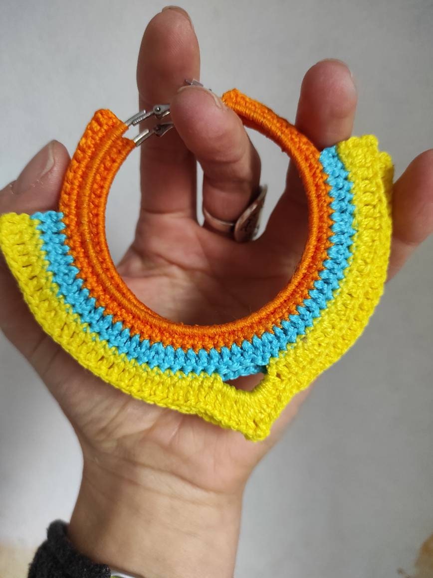 Cien yellow orange chunky hoop earrings Oversize Boho statement earrings