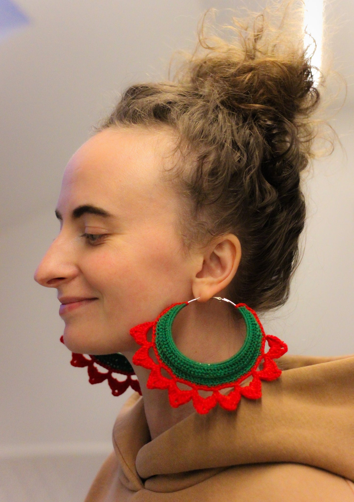 Green red oval large hoop earrings for woman Oversized African floral hoop earrings Watermelon earrings Sunflower earrings