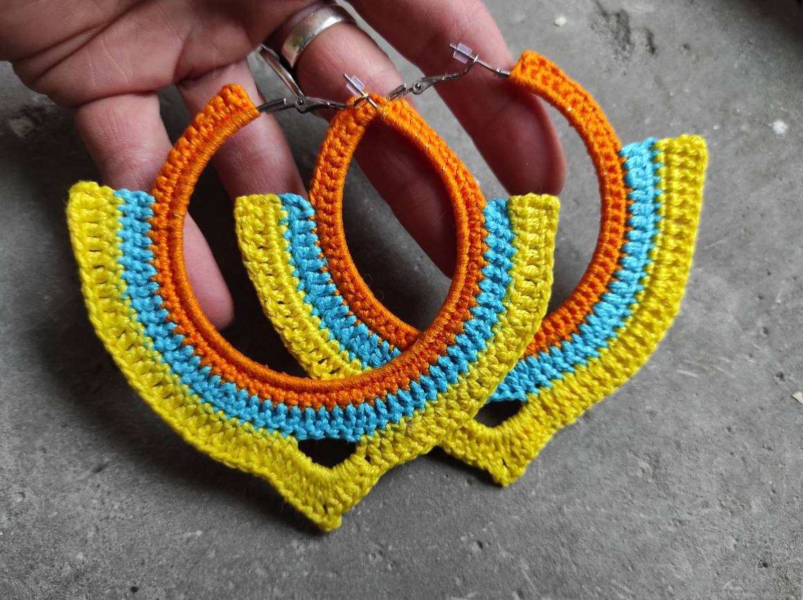 Cien yellow orange chunky hoop earrings Oversize Boho statement earrings