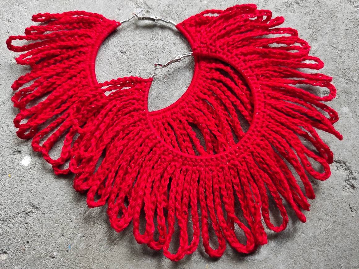 Red huge earrings Red extra large hoop earrings African statement earrings for woman