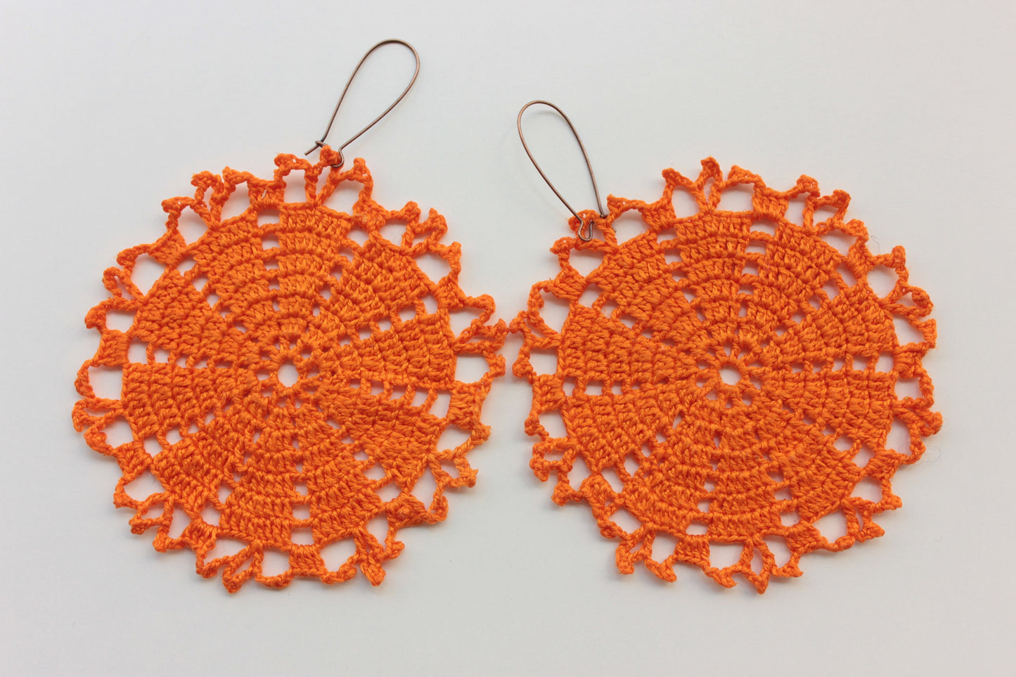 Orange large circle earrings Statement oversized round earrings