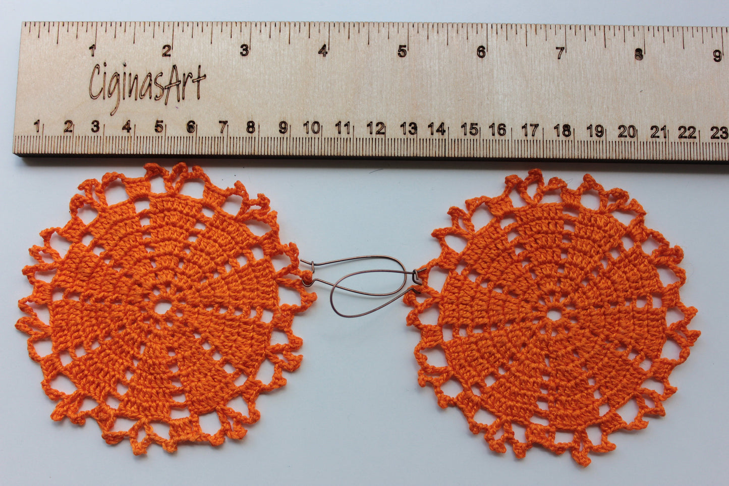 Orange large circle earrings Statement oversized round earrings