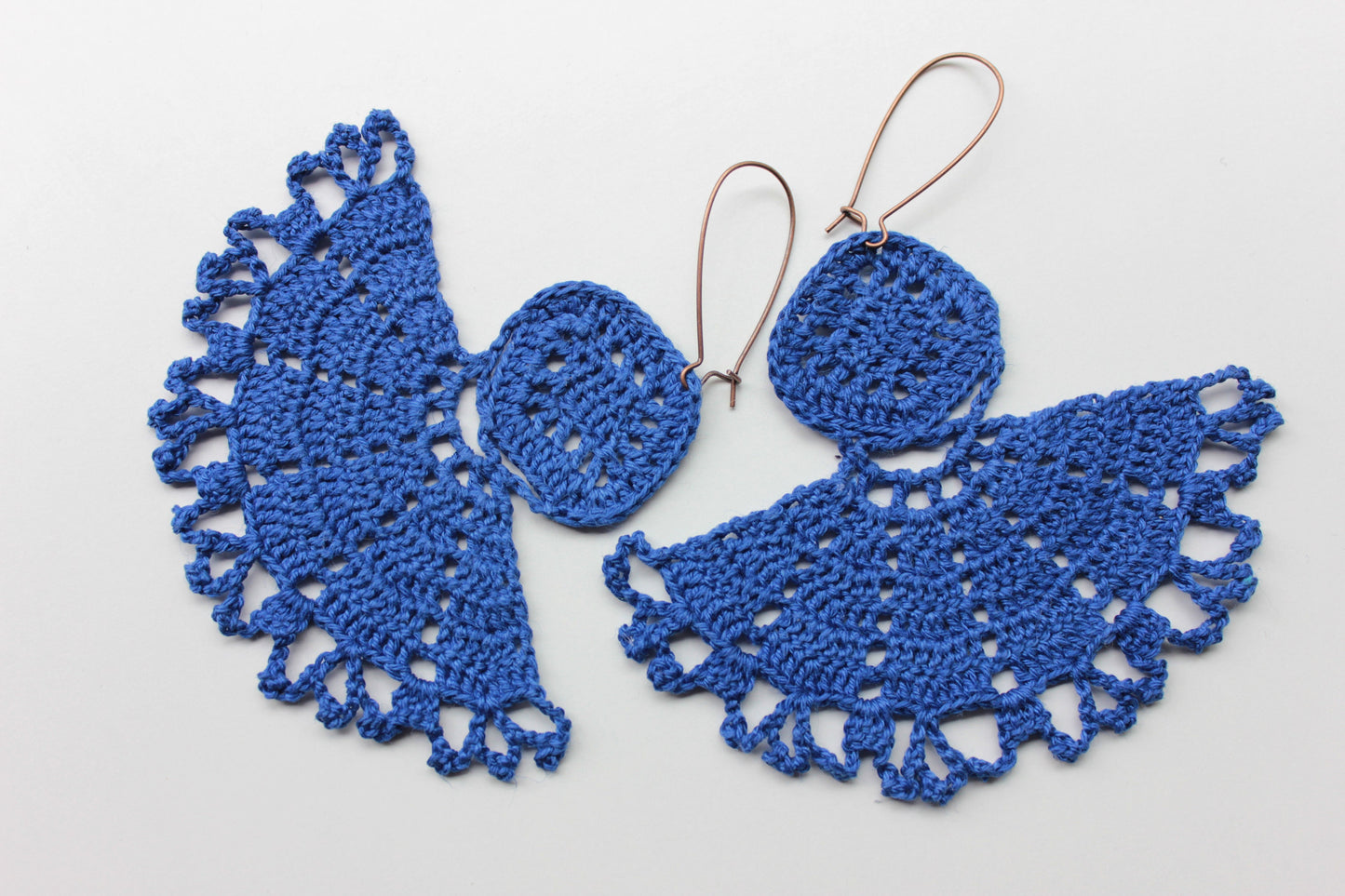 Half circle blue large dangle earrings Boho oversized royal blue lace earrings