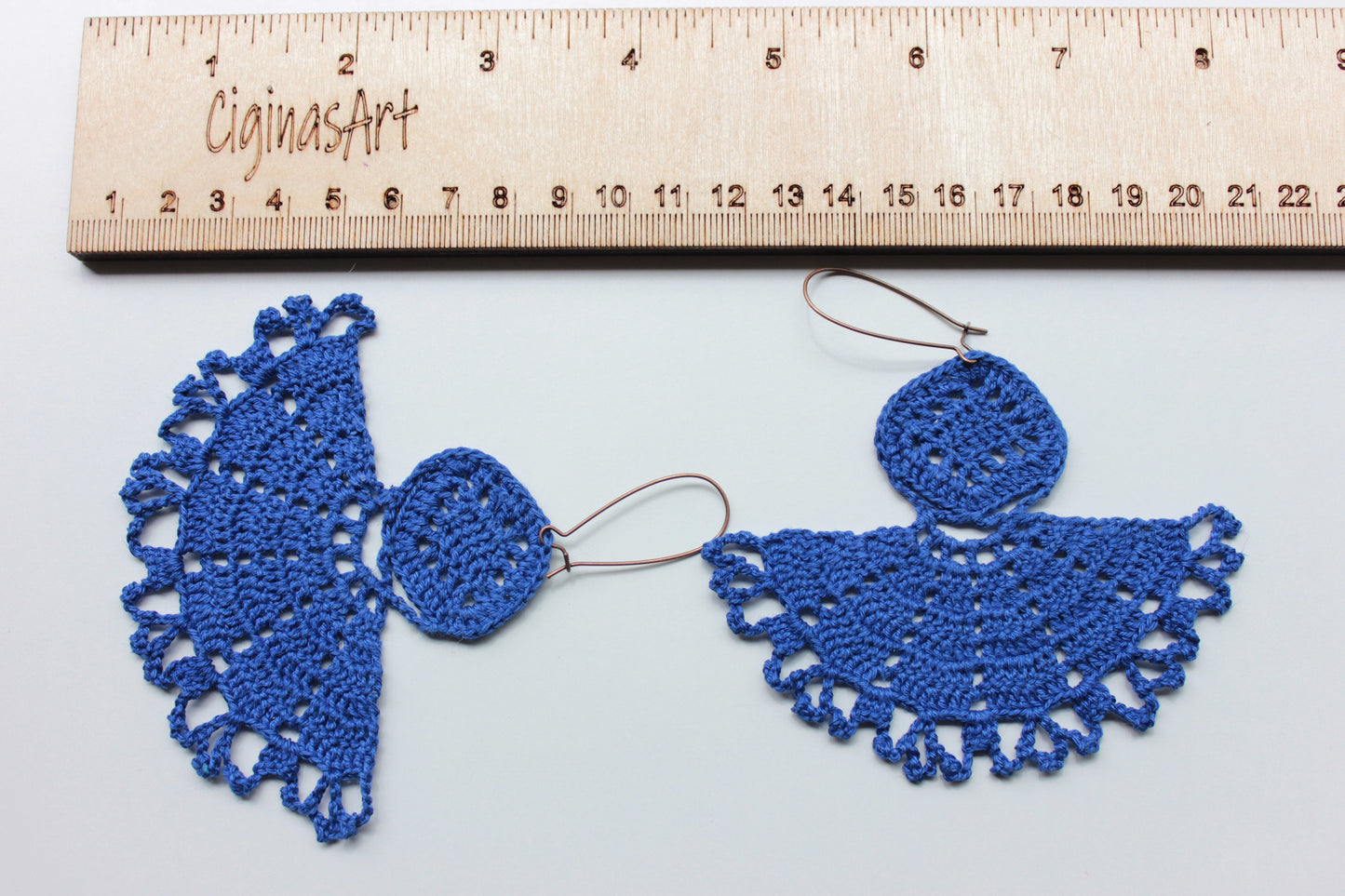 Half circle blue large dangle earrings Boho oversized royal blue lace earrings