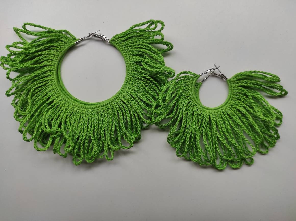 Juicy green large hoop earrings Bright green statement earrings Huge hoops