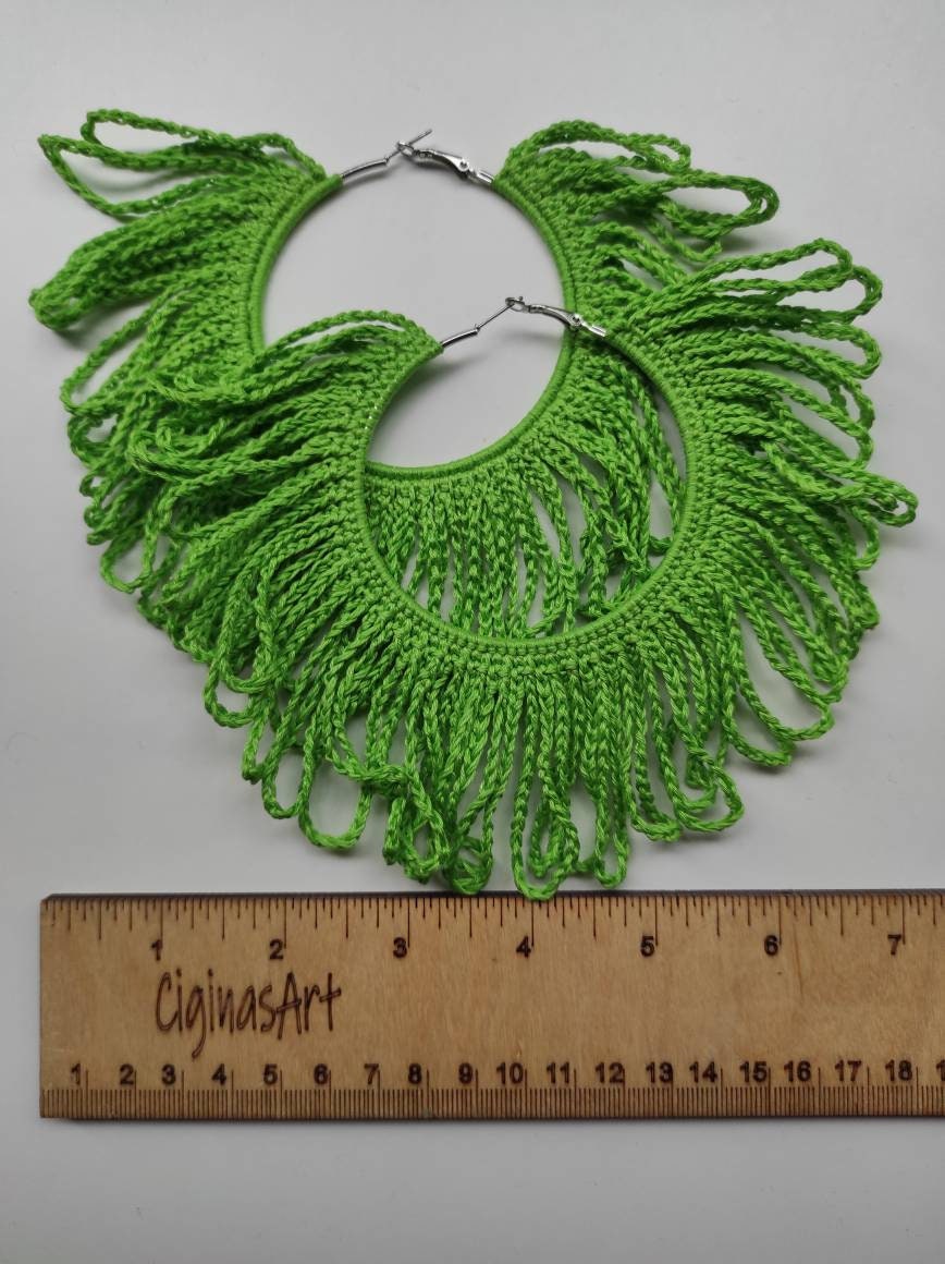 Juicy green large hoop earrings Bright green statement earrings Huge hoops