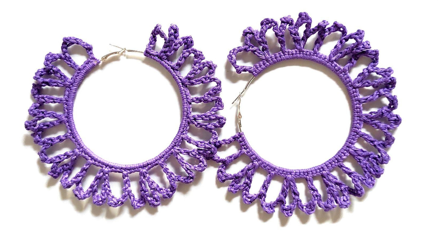 Purple huge earrings African statement oversized hoop earrings Extra large Boho hoop earrings