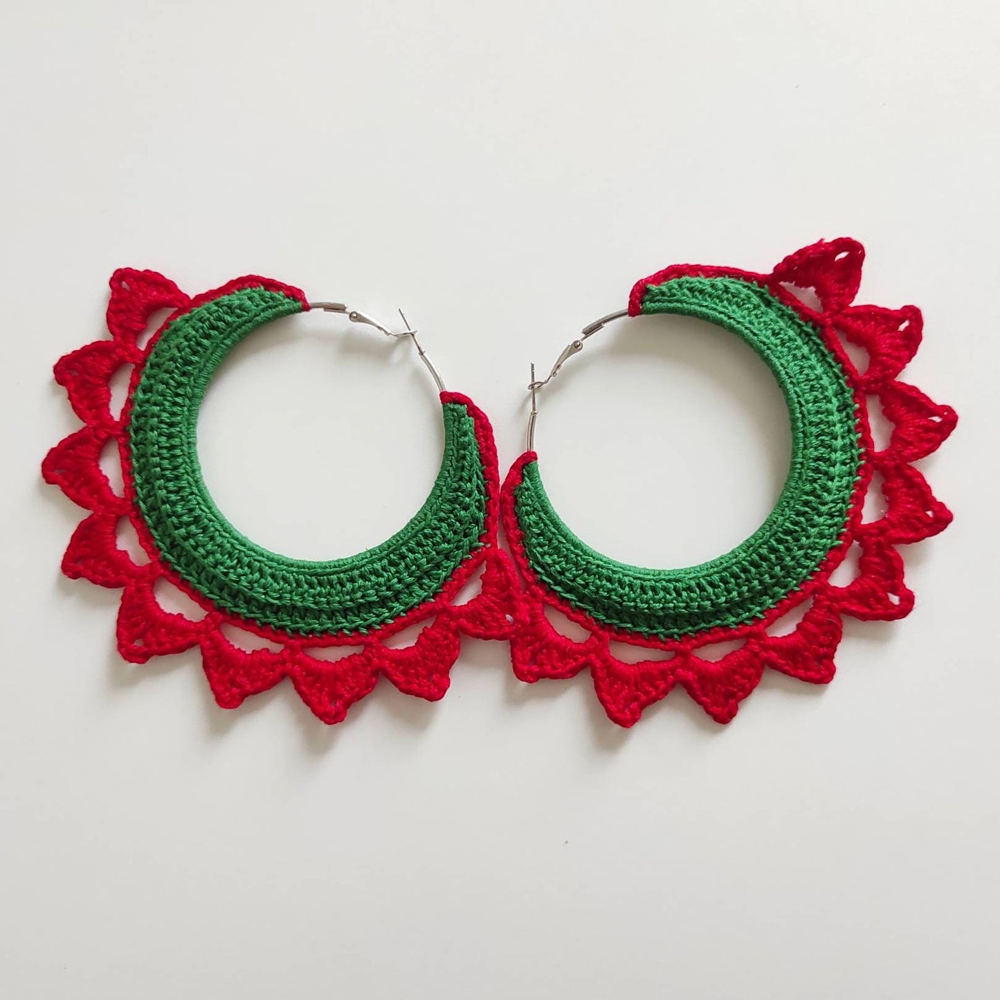 Green red oval large hoop earrings for woman Oversized African floral hoop earrings Watermelon earrings Sunflower earrings