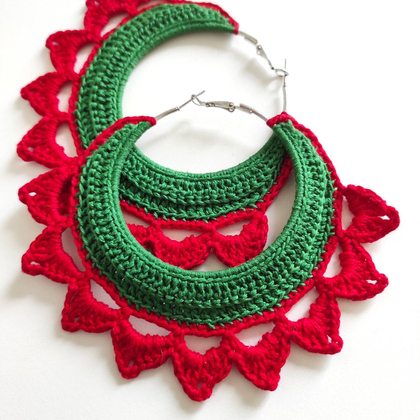 Green red oval large hoop earrings for woman Oversized African floral hoop earrings Watermelon earrings Sunflower earrings