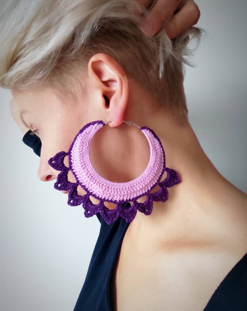 Pink purple large hoop earrings Oversized statement hoop earrings for woman