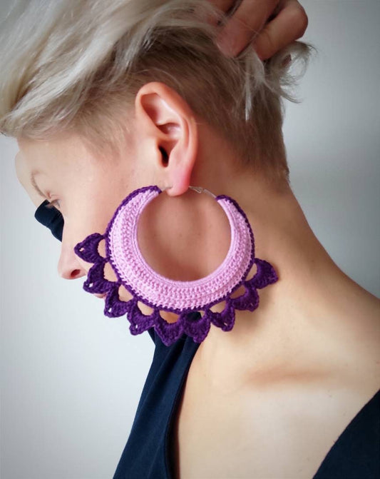 Pink purple large hoop earrings Oversized statement hoop earrings for woman