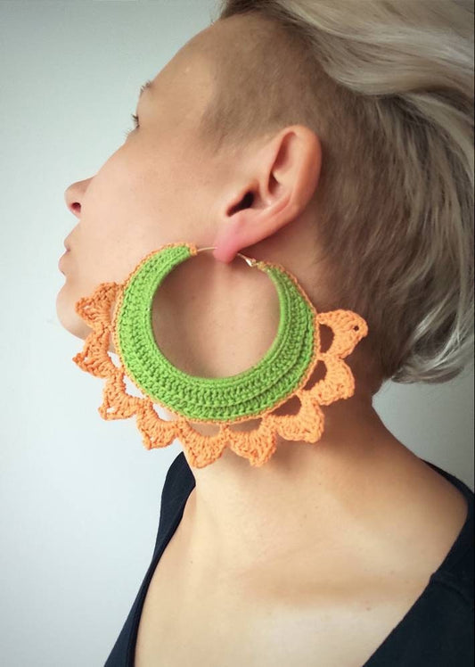 Orange green large hoop earrings for woman Oversized African statement hoop earrings