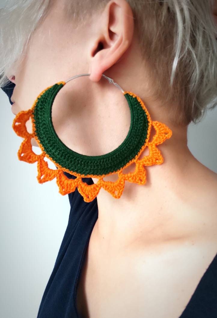 Green orange large hoop earrings Oversized statement Boho Earrings