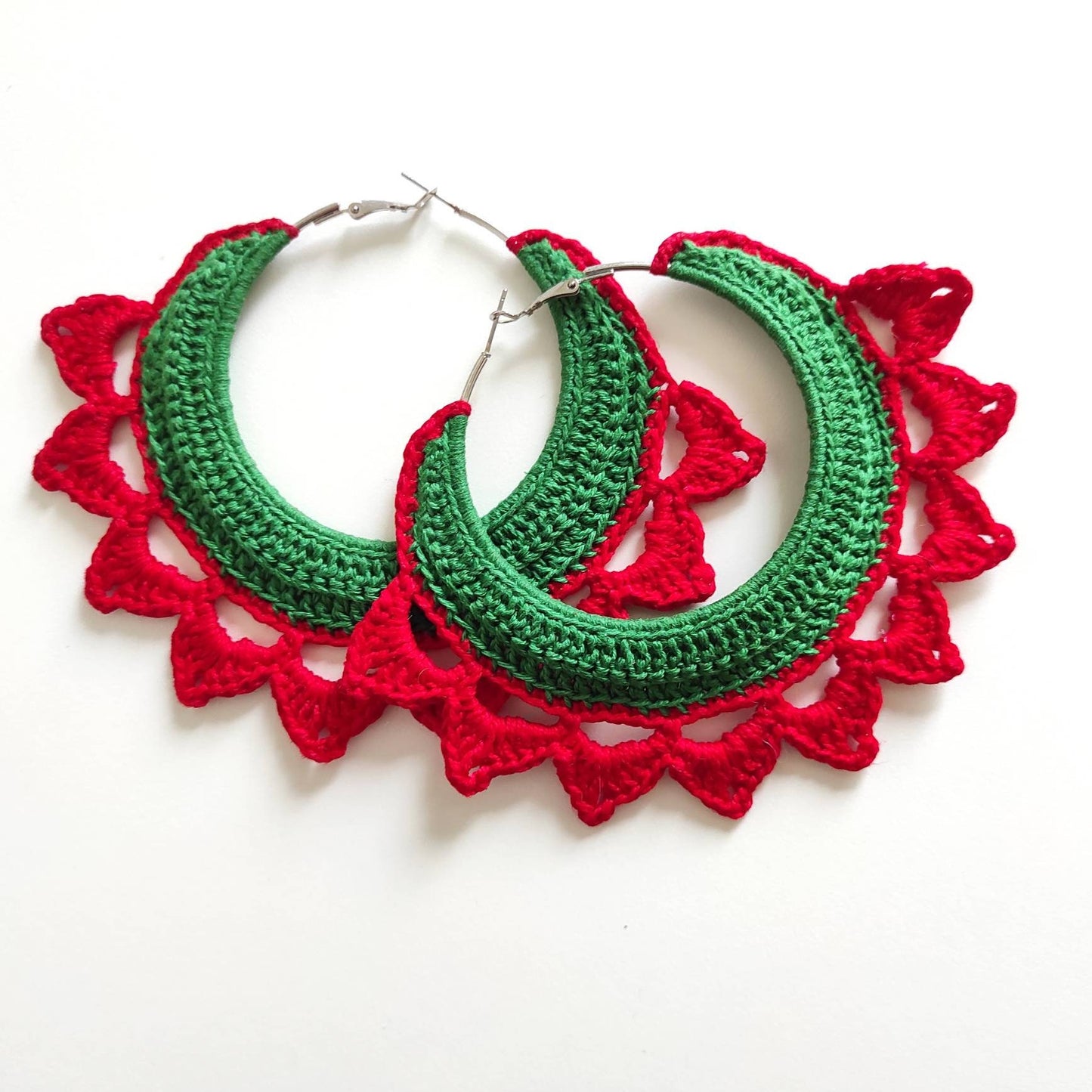 Green red oval large hoop earrings for woman Oversized African floral hoop earrings Watermelon earrings Sunflower earrings