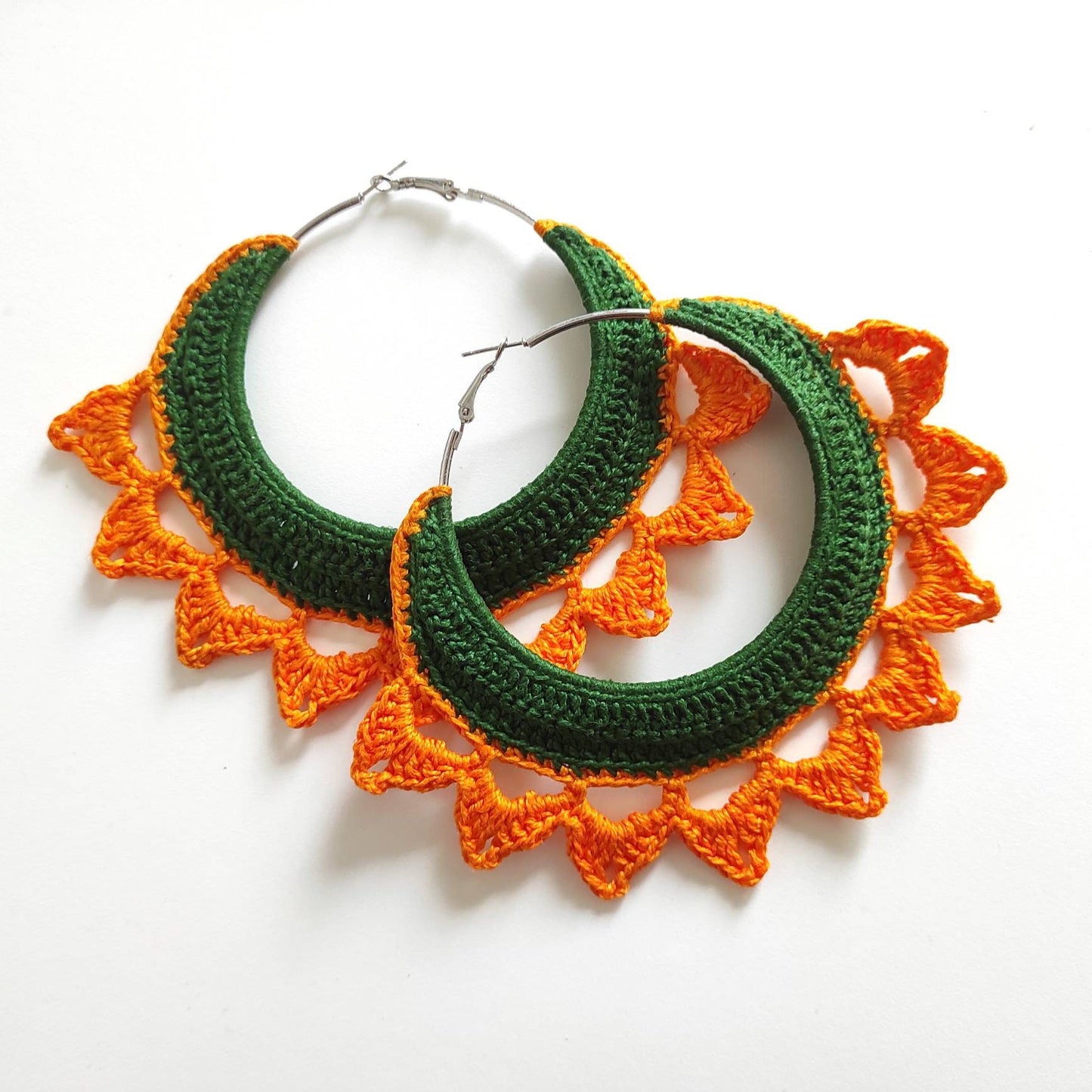 Green orange large hoop earrings Oversized statement Boho Earrings