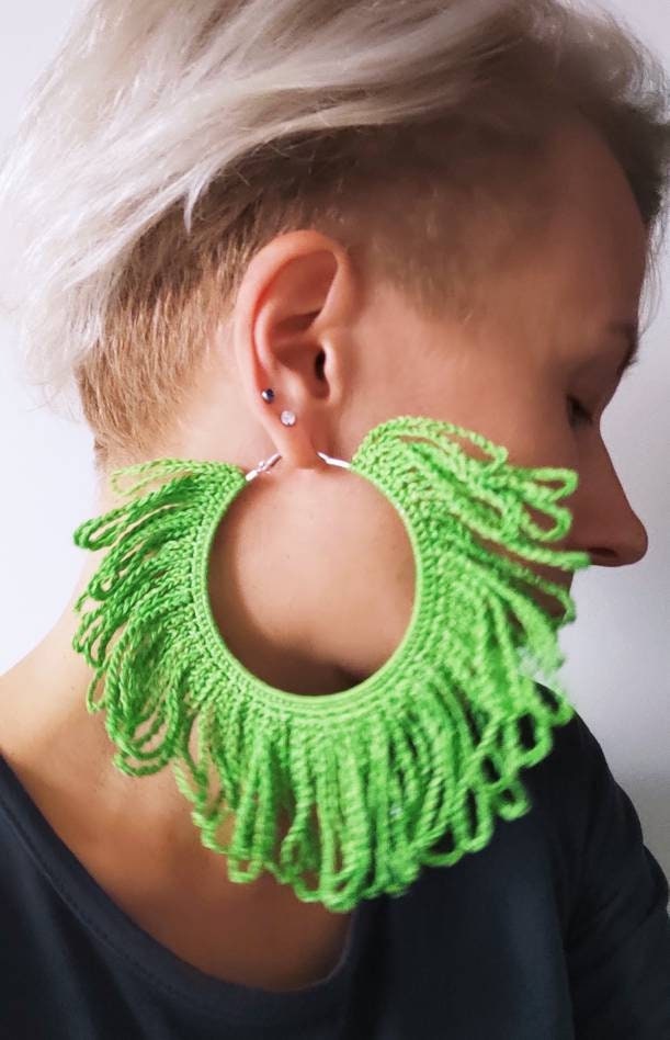 Juicy green large hoop earrings Bright green statement earrings Huge hoops