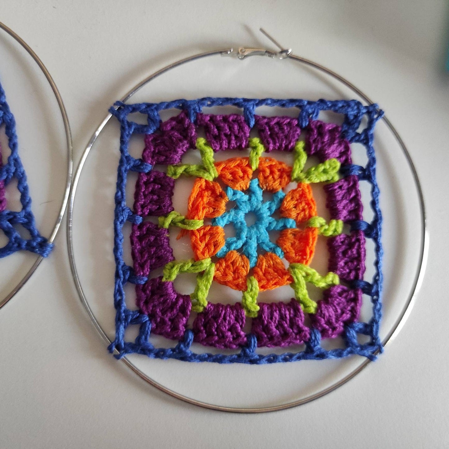 Granny square hoop earrings Oversized statement colorful earrings