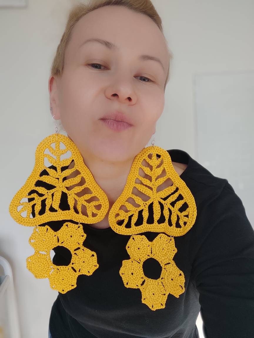 Giant yellow earrings Ultra large dangle yellow earrings Huge earrings