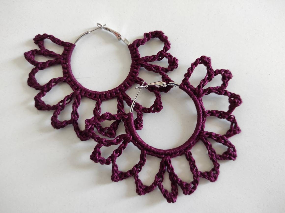 Red wine statement hoop earrings Red large hoop earrings Oversized earrings for woman Gift for her