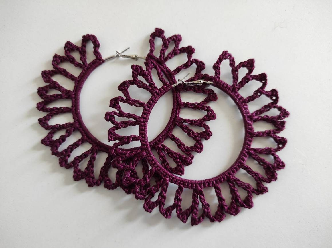 Red wine statement hoop earrings Red large hoop earrings Oversized earrings for woman Gift for her