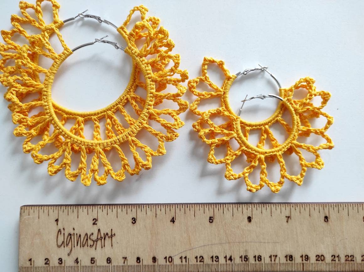 Yellow statement hoop earrings Oversized boho earrings Gift for her