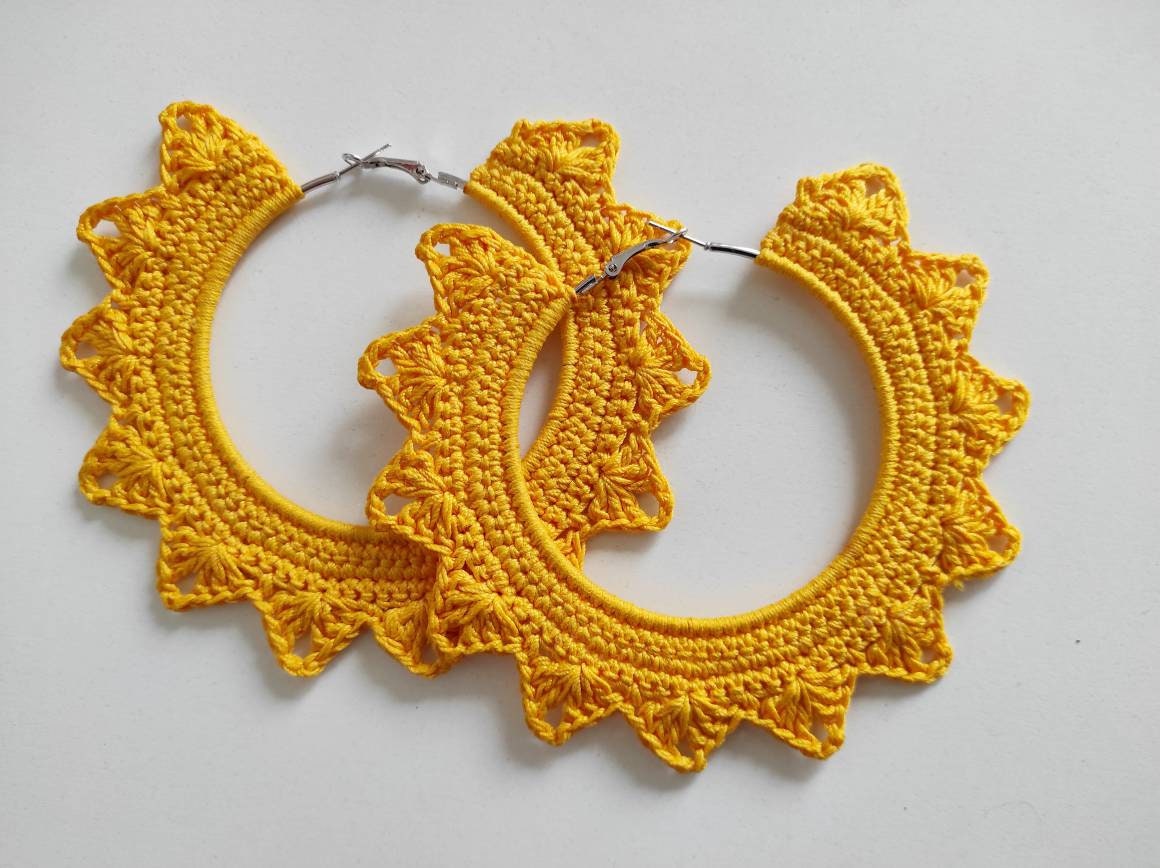 Yellow hoop earrings Yellow statement boho earrings Gift for her