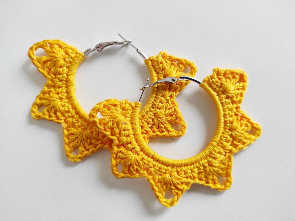 Yellow hoop earrings Yellow statement boho earrings Gift for her