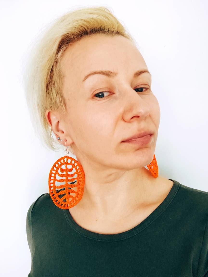 Leaves Orange Large  Earrings Handmade Crochet Earring African  Earrings Bohemian Oversized Earrings