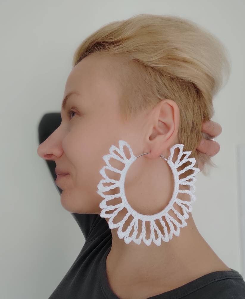 White large earrings African statement oversized hoop earrings Extra large Boho hoop earrings for woman