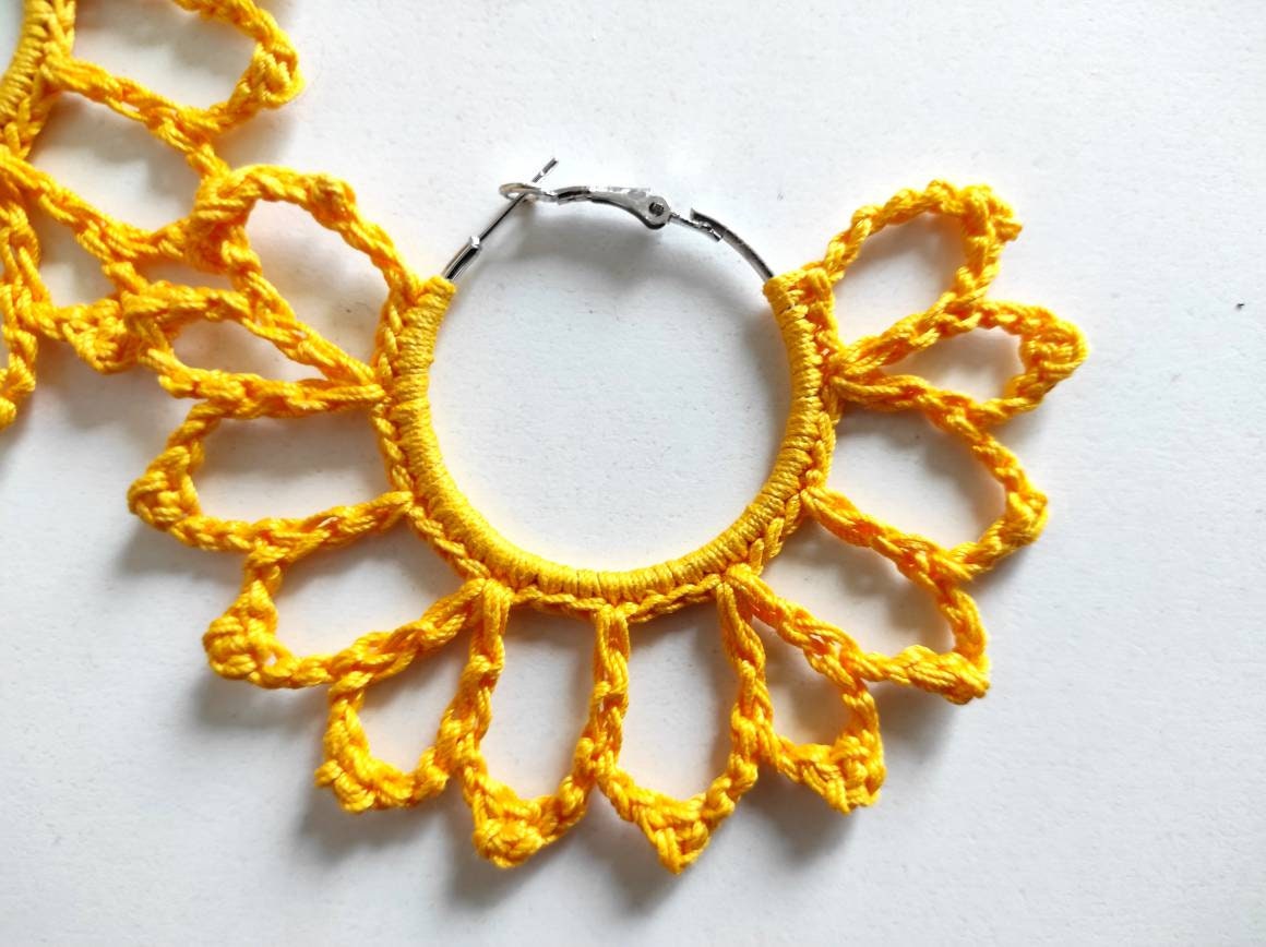 Yellow statement hoop earrings Oversized boho earrings Gift for her