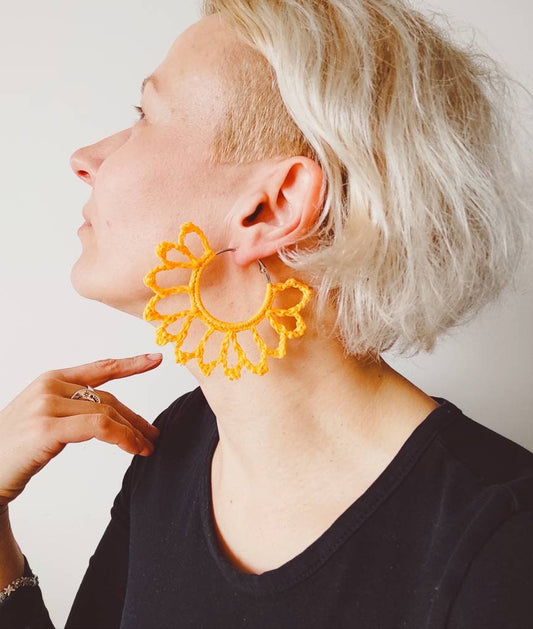 Yellow statement hoop earrings Oversized boho earrings Gift for her