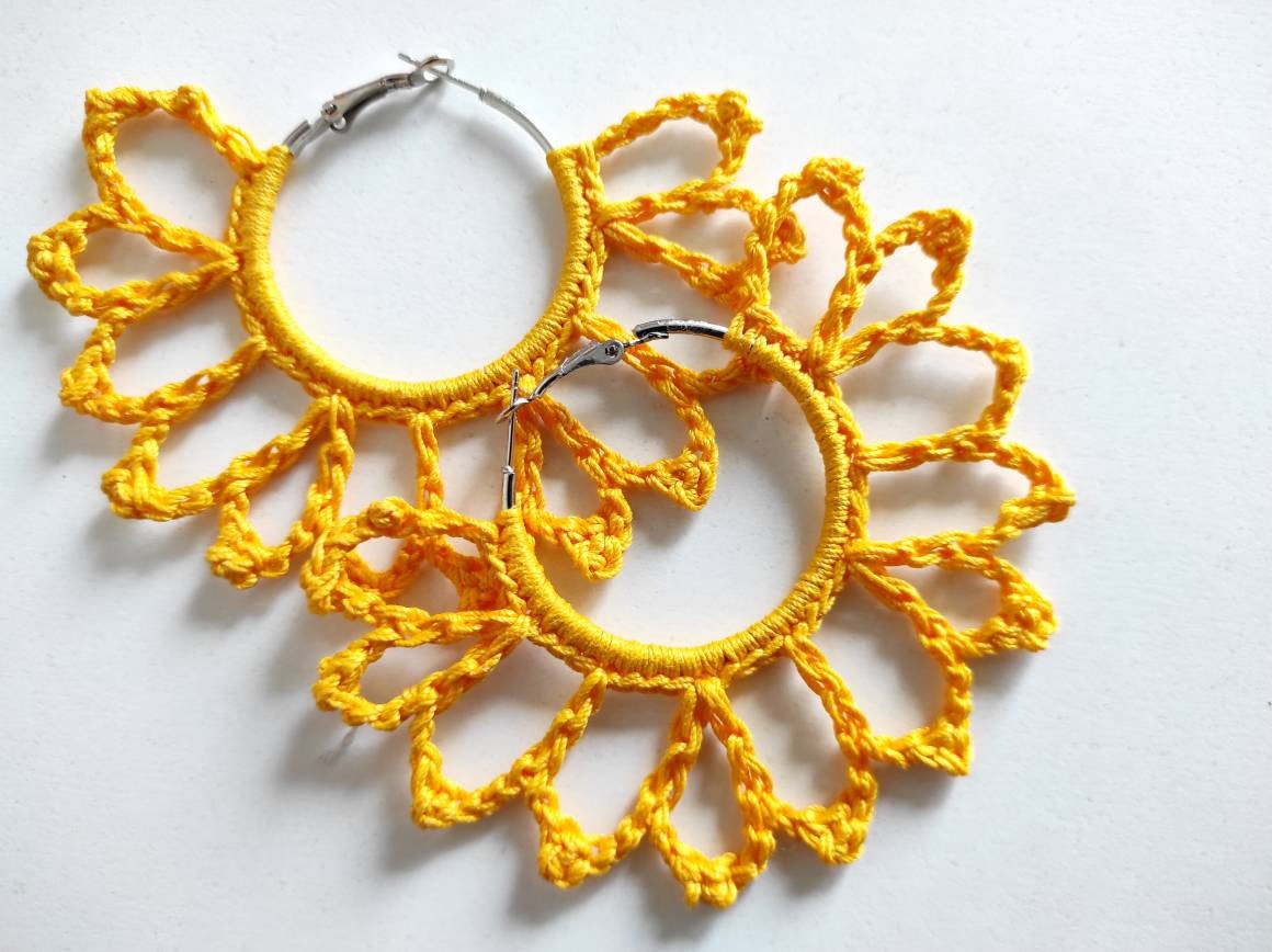 Yellow statement hoop earrings Oversized boho earrings Gift for her