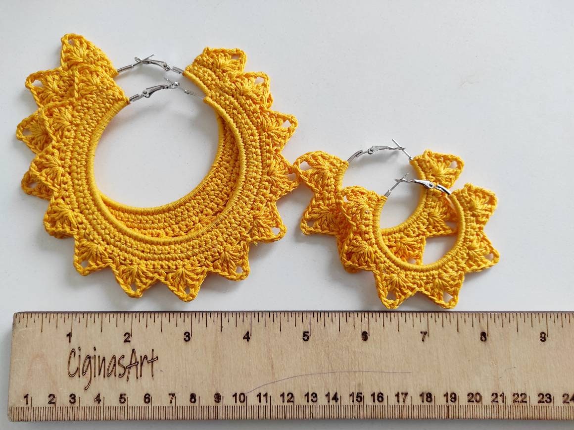 Yellow hoop earrings Yellow statement boho earrings Gift for her