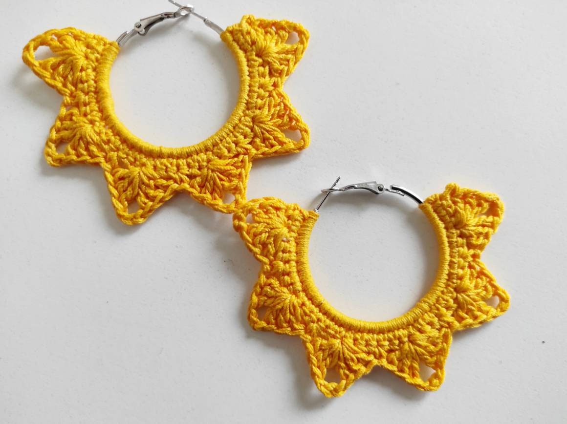 Yellow hoop earrings Yellow statement boho earrings Gift for her