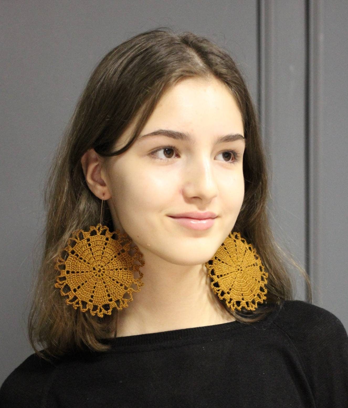 Circle Brown Extra Large Earrings Handmade Crochet Earring African  Earrings Bohemian Oversize Earrings Christmas Birthday gift for her