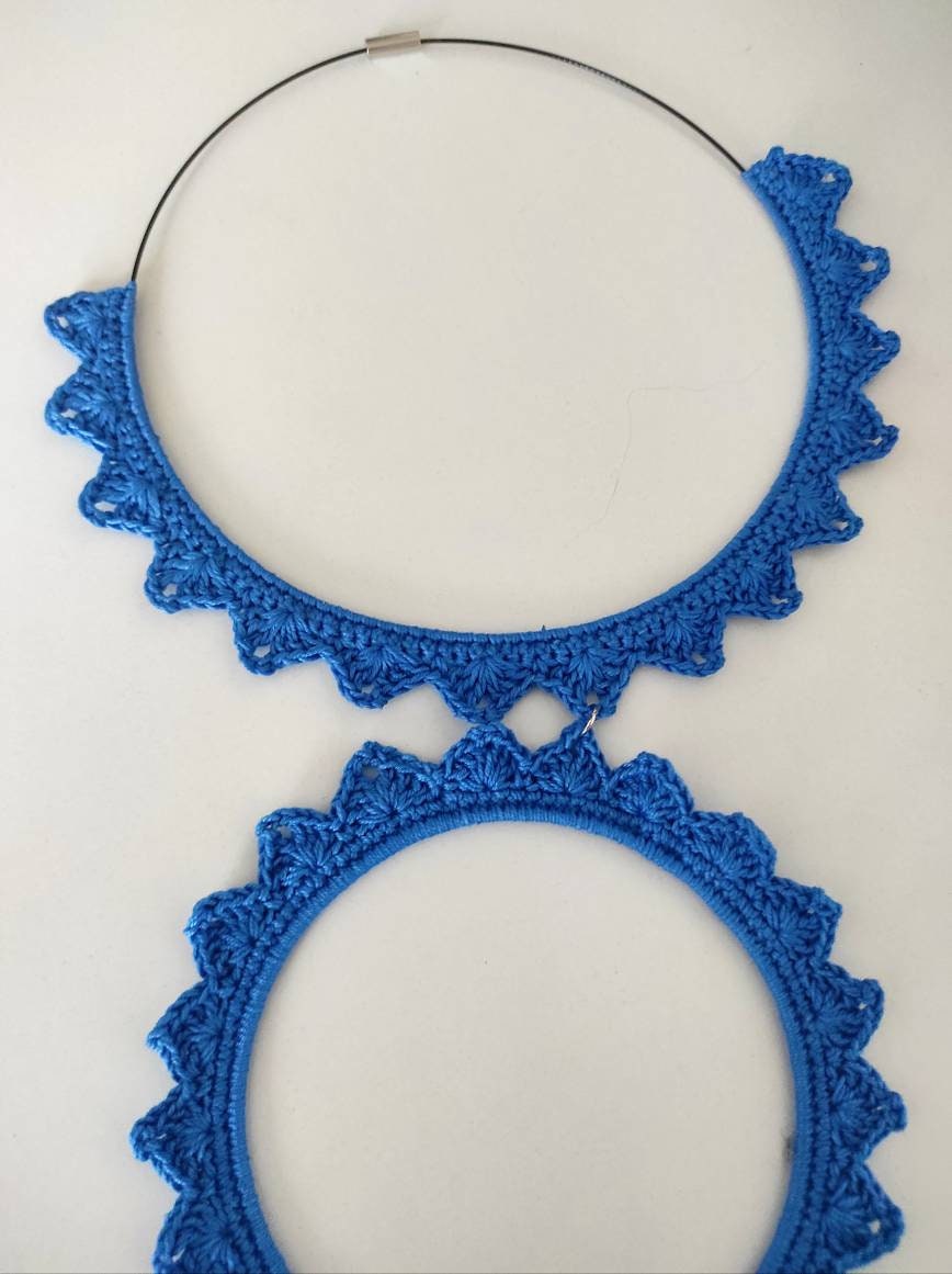 Blue bib necklace Statement large circle pendant necklace