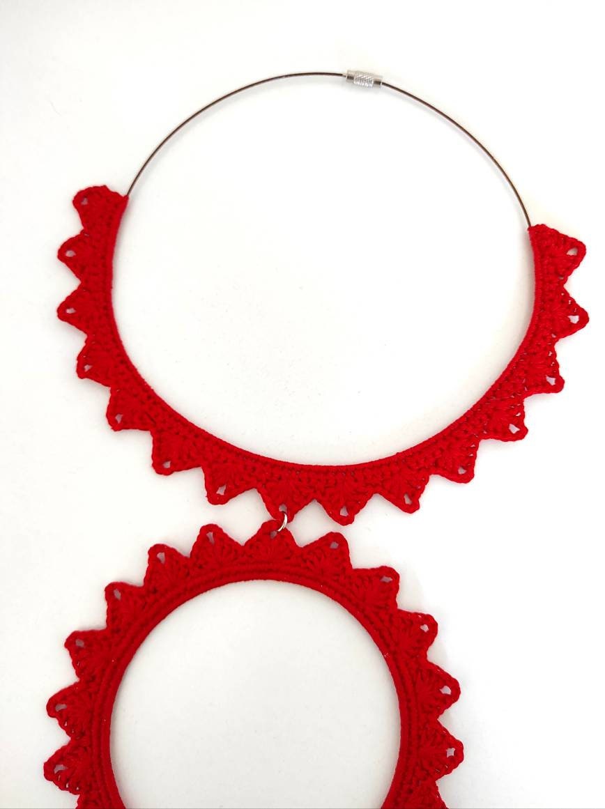 Red bib necklace Statement large circle pendant necklace