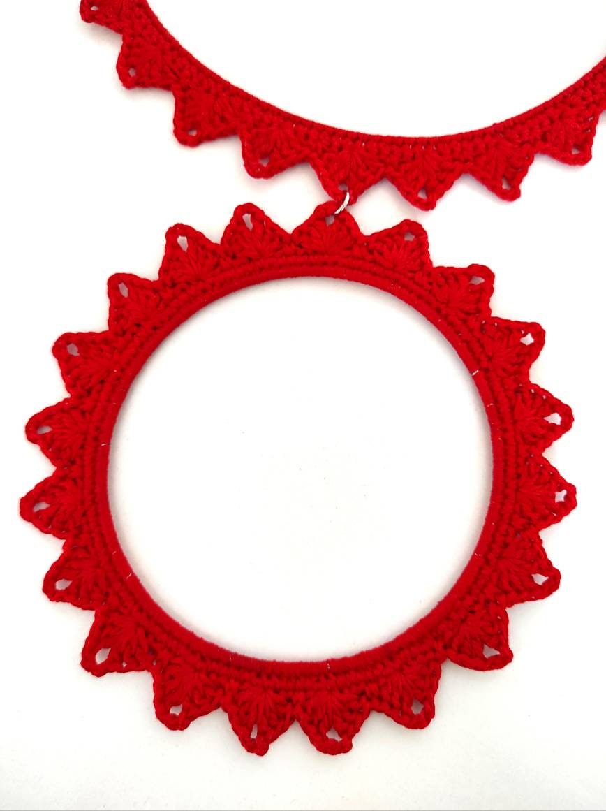 Red bib necklace Statement large circle pendant necklace